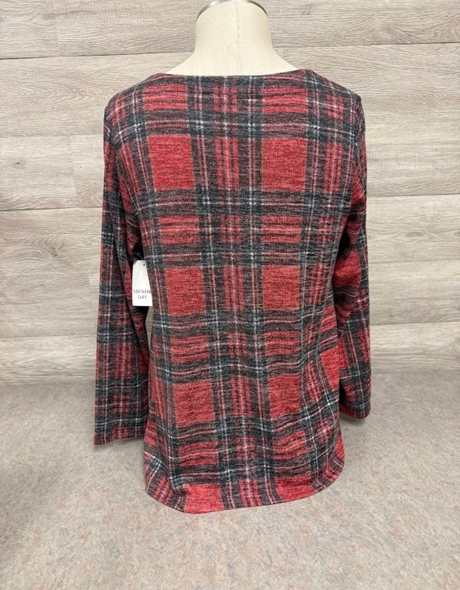 L.Hamrick L. Hamericks Red  Round Neck L/S Sleeve Plaid Top