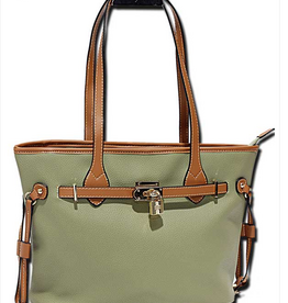 MC Handbags Corp. MC Handbags Ellie Sage Pebbled Grain Belt Lock Tote