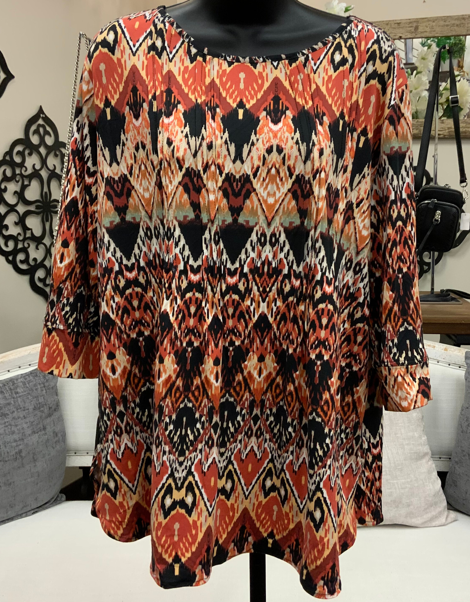 N Touch Links Gumbo Yellow Rust 3/4 Sleeve Top