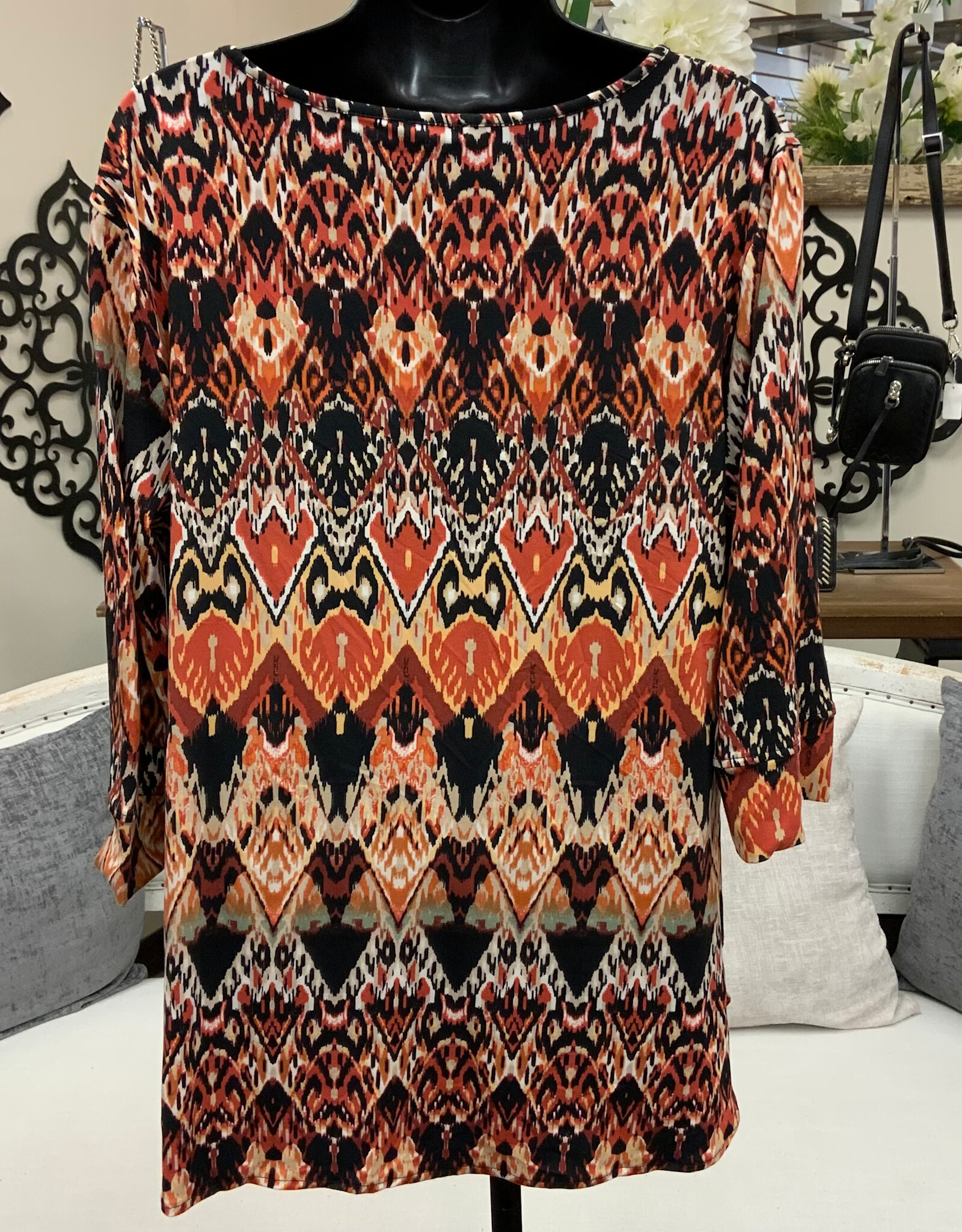 N Touch Links Gumbo Yellow Rust 3/4 Sleeve Top