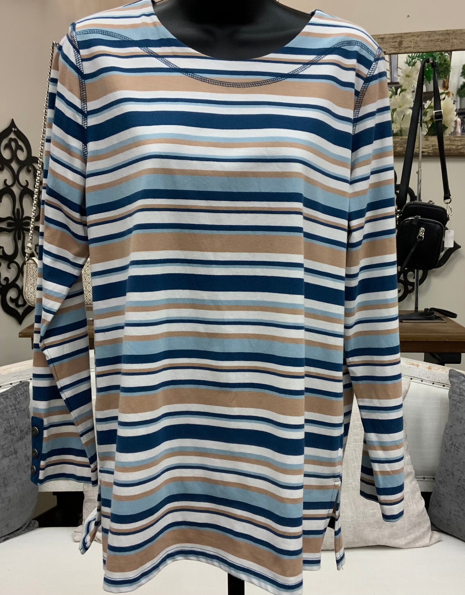 N Touch N Touch Tan Reservoir Stripe 3/4 Sleeve  Top