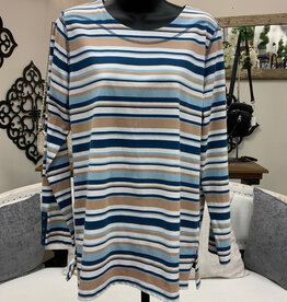 N Touch N Touch Tan Reservoir Stripe 3/4 Sleeve  Top