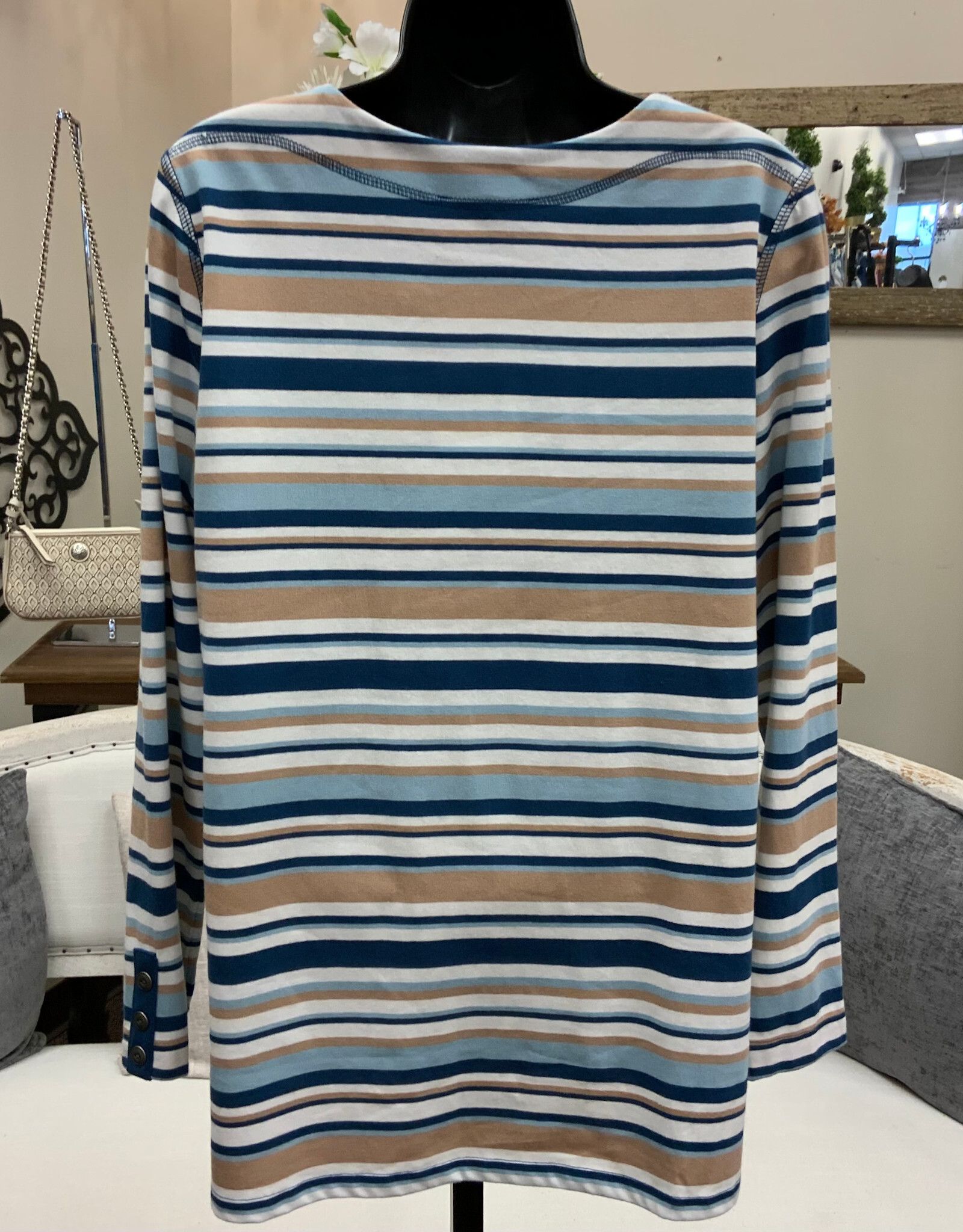 N Touch N Touch Tan Reservoir Stripe 3/4 Sleeve  Top