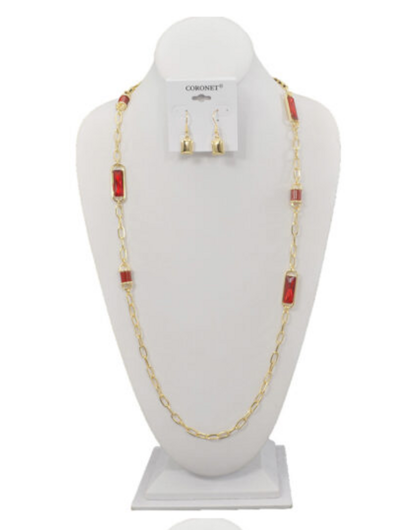 Coronet Coronet Long Gold/Red Chain & Stone Necklace