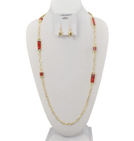 Coronet Coronet Long Gold/Red Chain & Stone Necklace