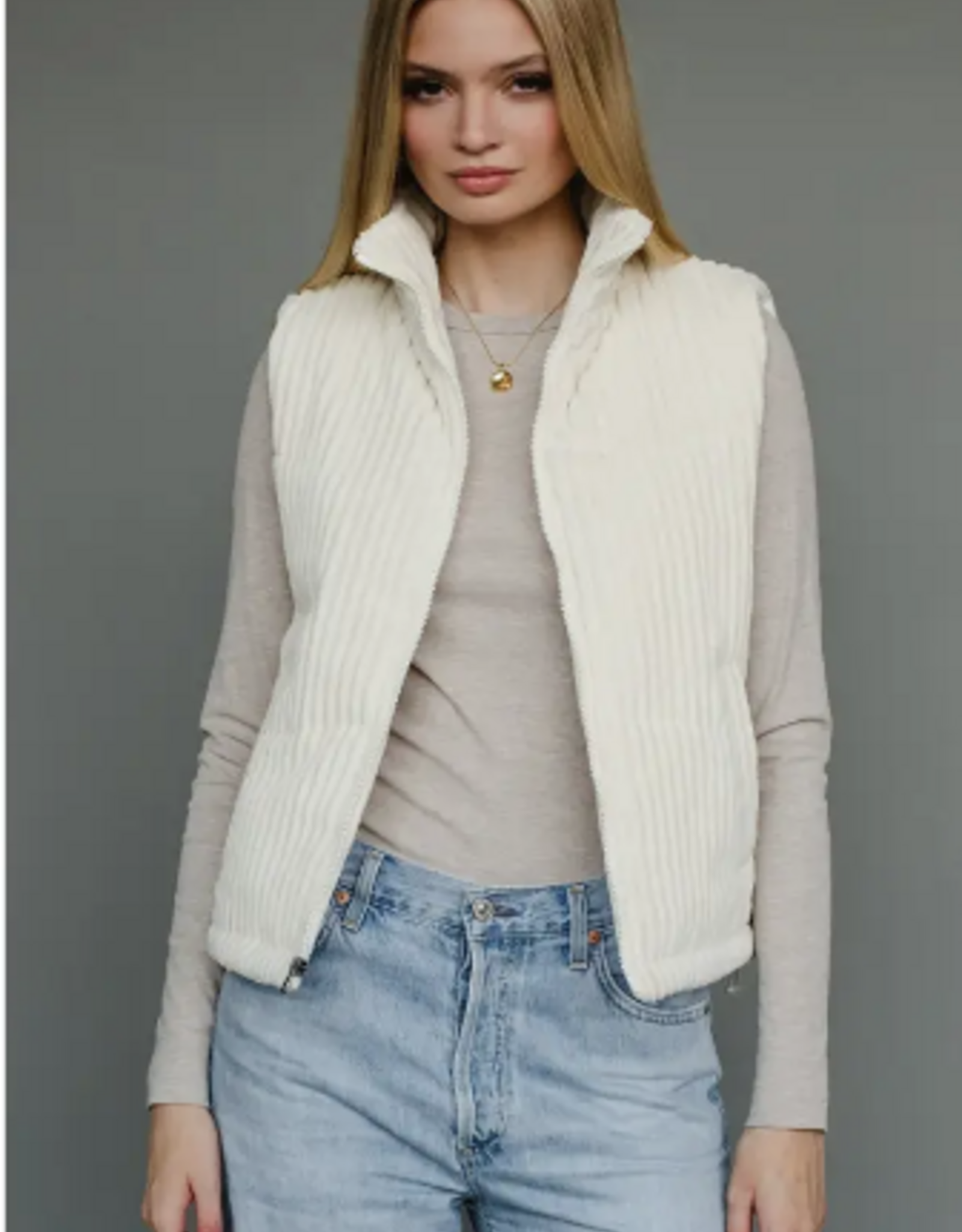 Panache Apparel Panache Cream Corduroy  Zip Up Vest