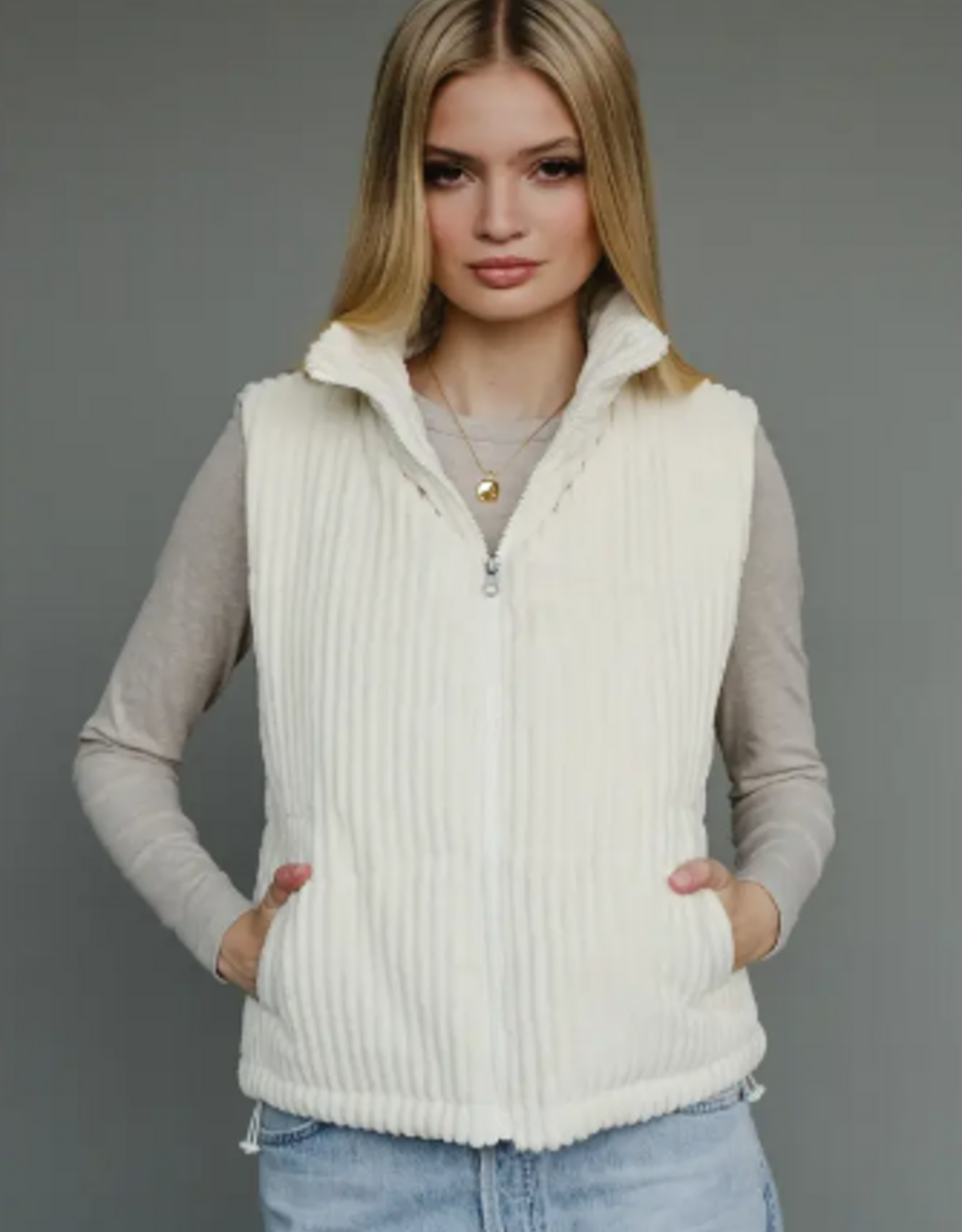 Panache Apparel Panache Cream Corduroy  Zip Up Vest