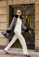 Joseph Ribkoff Joseph Ribkoff Blk/Wht Feather Yarn Plaid Jacquard Coat w/Faux Fur Trim Joseph Ribkoff Joseph Ribkoff Blk/Wht Feather Yarn Plaid Jacquard Coat w/Faux Fur Trim