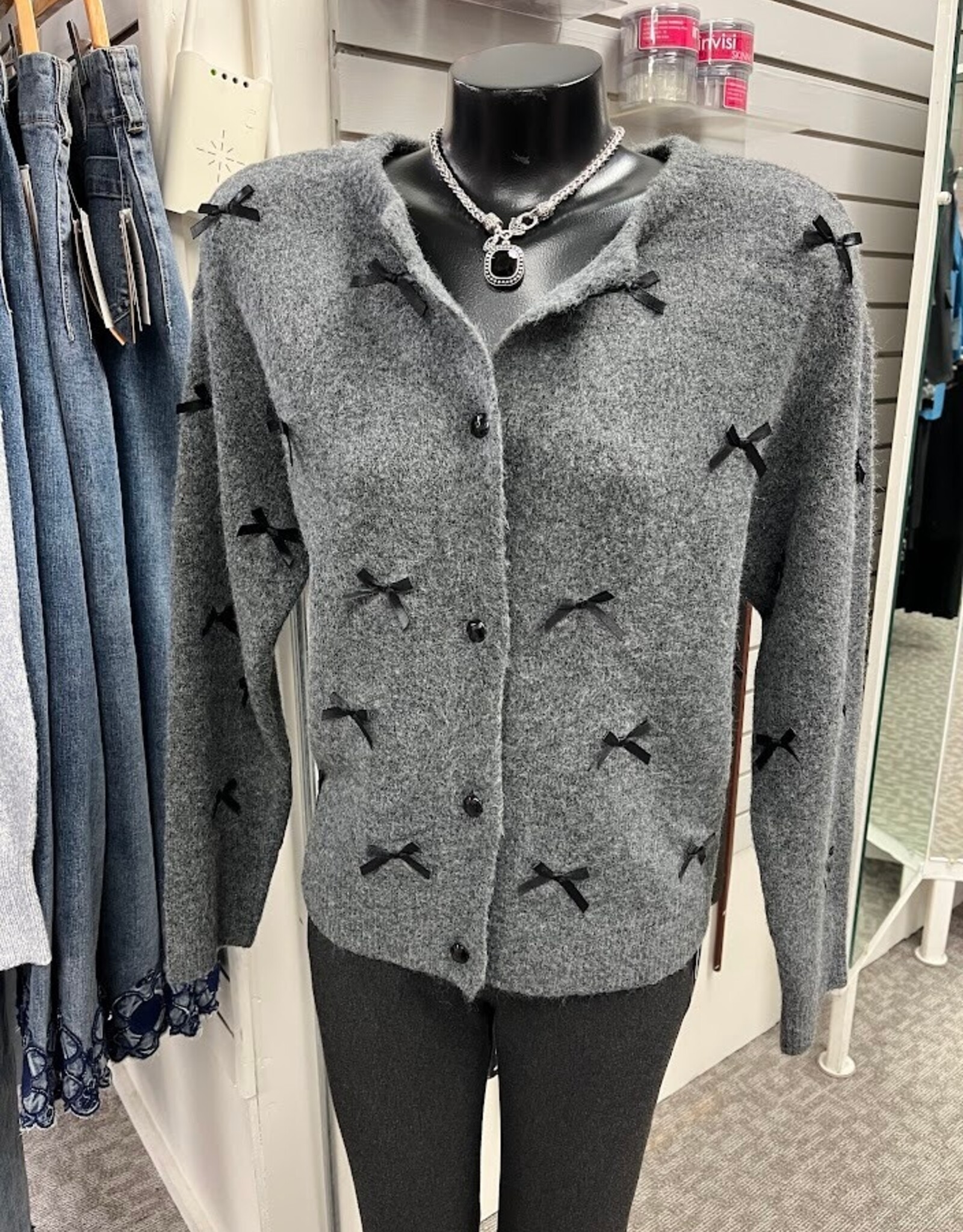 Sharon Young Inc A La Carte  Charcoal Cardigan w/Bows KE
