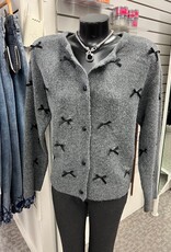 Sharon Young Inc A La Carte  Charcoal Cardigan w/Bows KE Sharon Young Inc A La Carte  Charcoal Cardigan w/Bows KE