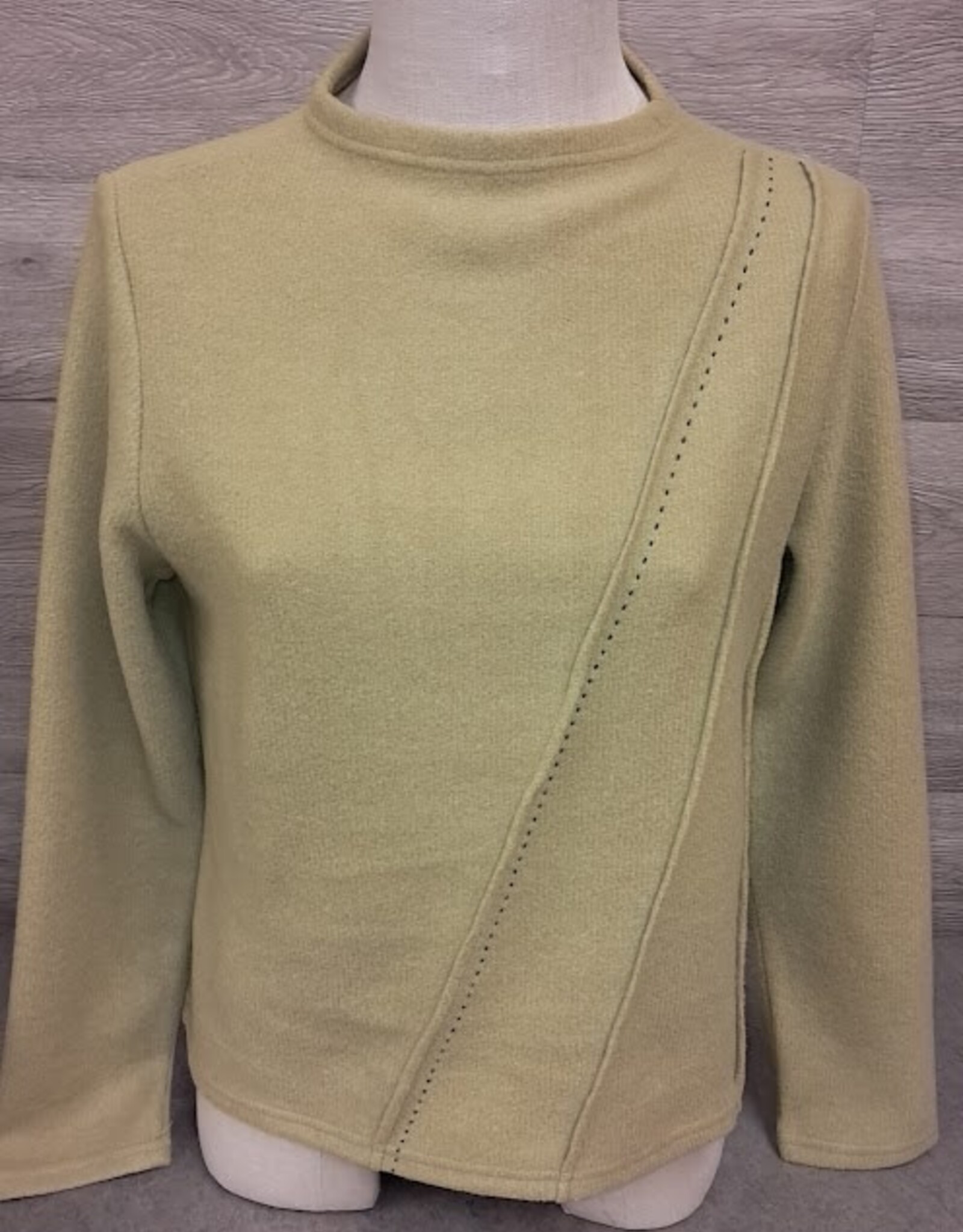 Trisha Tyler Trisha Tyler  Lime Mock Neck Angled Sweater w/Embroidery CL