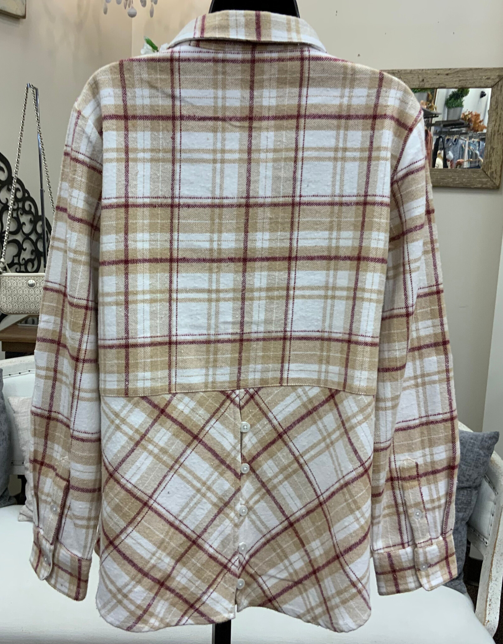 Karenhart Kerenhart  Burgandy  Plaid Button Up Flannel Top LK