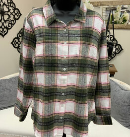 Karenhart Kerenhart Olive Plaid Button Up Flannel Top LK