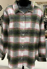 Karenhart Kerenhart Olive Plaid Button Up Flannel Top LK