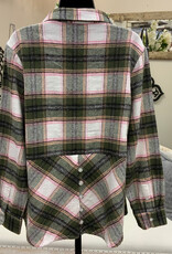 Karenhart Kerenhart Olive Plaid Button Up Flannel Top LK