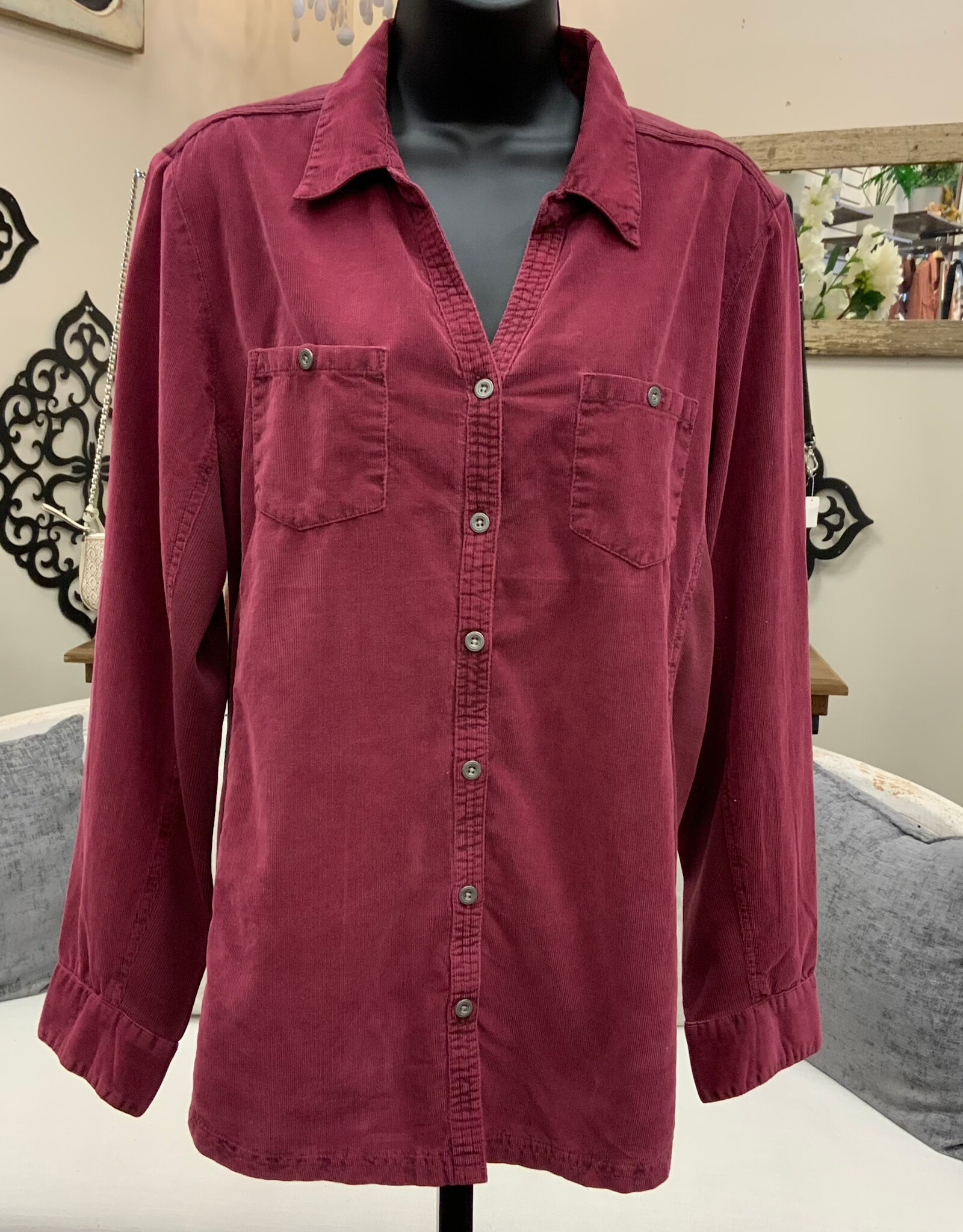 Karenhart Kerenhart  Wine Corduroy  Button Up Top LS