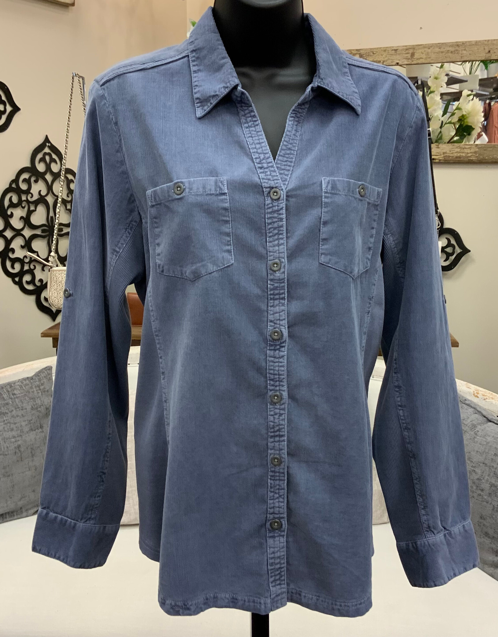 Karenhart Kerenhart  Indigo Corduroy  Button Up Top LS