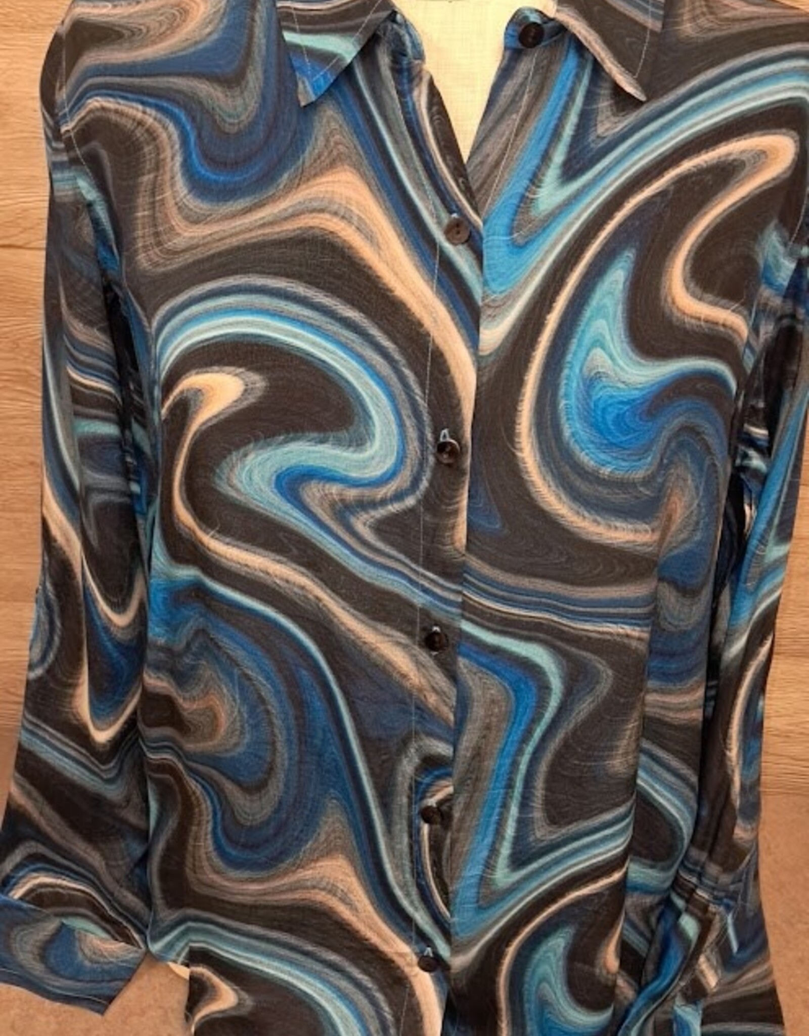 APNY APNY  Blue Multi Button-up W/Roll-up Sleeve CL