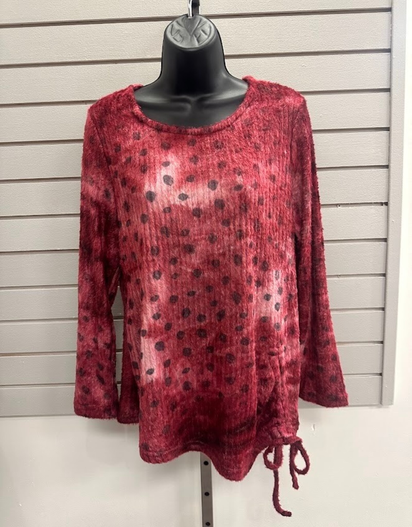 Creation Creation Red Multi Print Eye Lash Detail  L/S Top