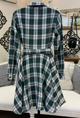 Papillon Papillon  Green Plaid Flare Shirt Dress with Tie Belt