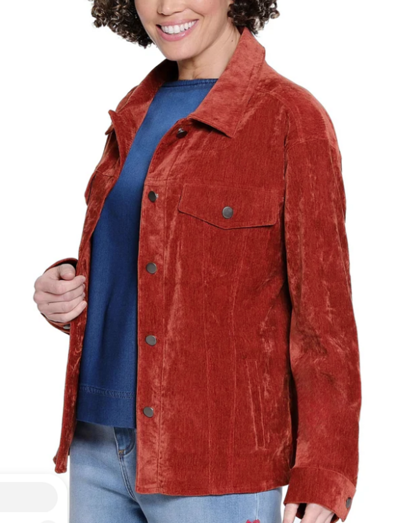 Sharon Young Inc Tru Luxe Rust Velveteen  Snap Up Shirt Jacket