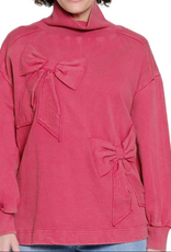 Sharon Young Inc Tru Luxe Dark Red Mock Neck Bow Applique Top