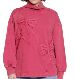 Sharon Young Inc Tru Luxe Dark Red Mock Neck Bow Applique Top