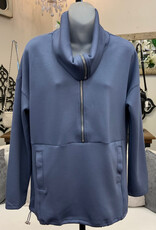 Creation Creation Denim Blue 1/4 Zip Scuba Fabric Pull Over Top