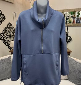 Creation Creation Denim Blue 1/4 Zip Scuba Fabric Pull Over Top