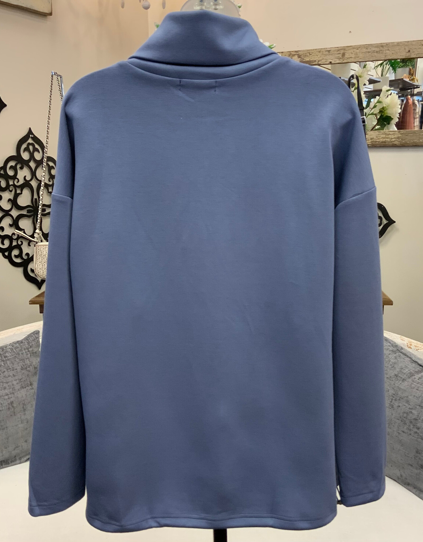 Creation Creation Denim Blue 1/4 Zip Scuba Fabric Pull Over Top