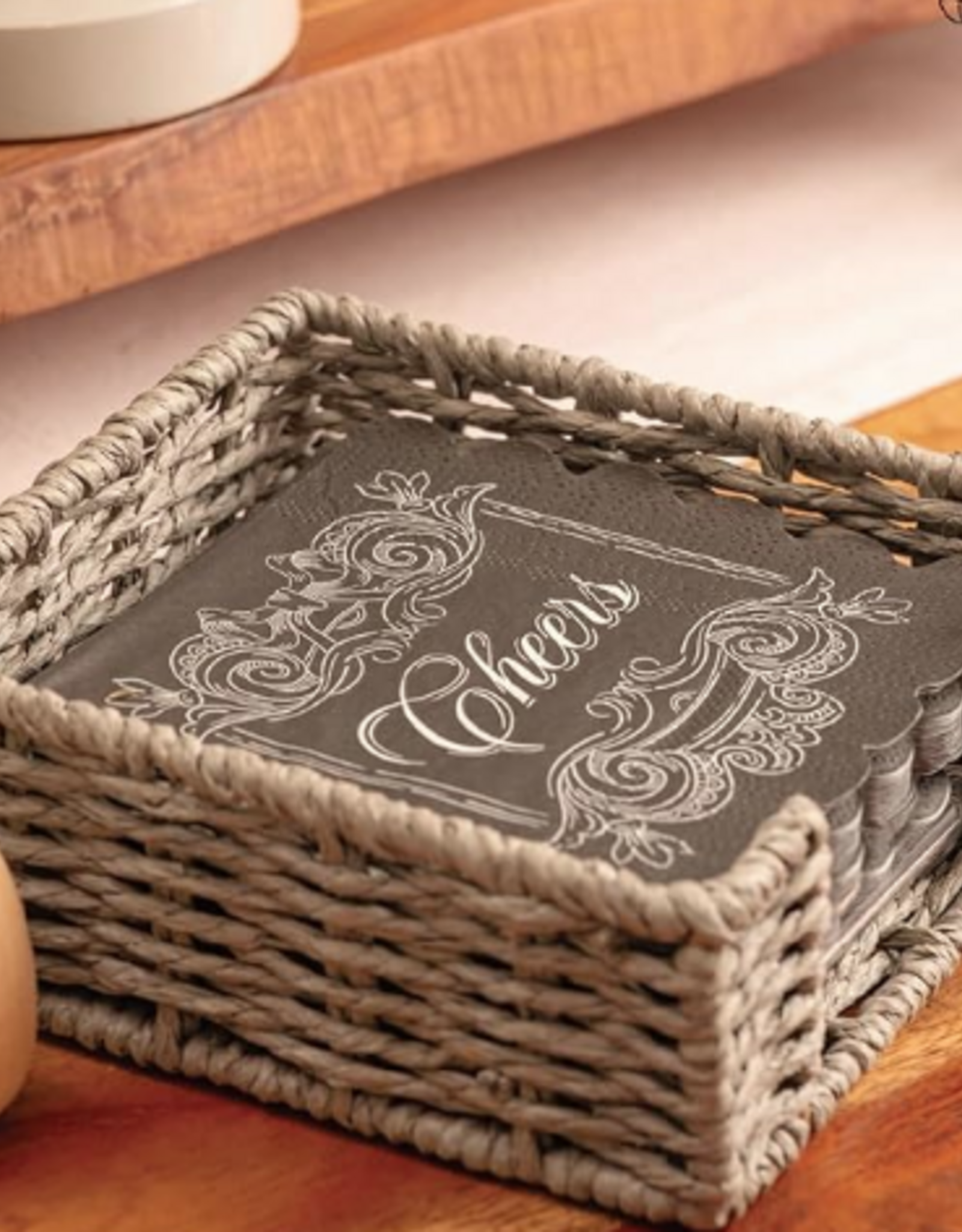 Karma Woven Cocktail Napkin Holder with Napkins