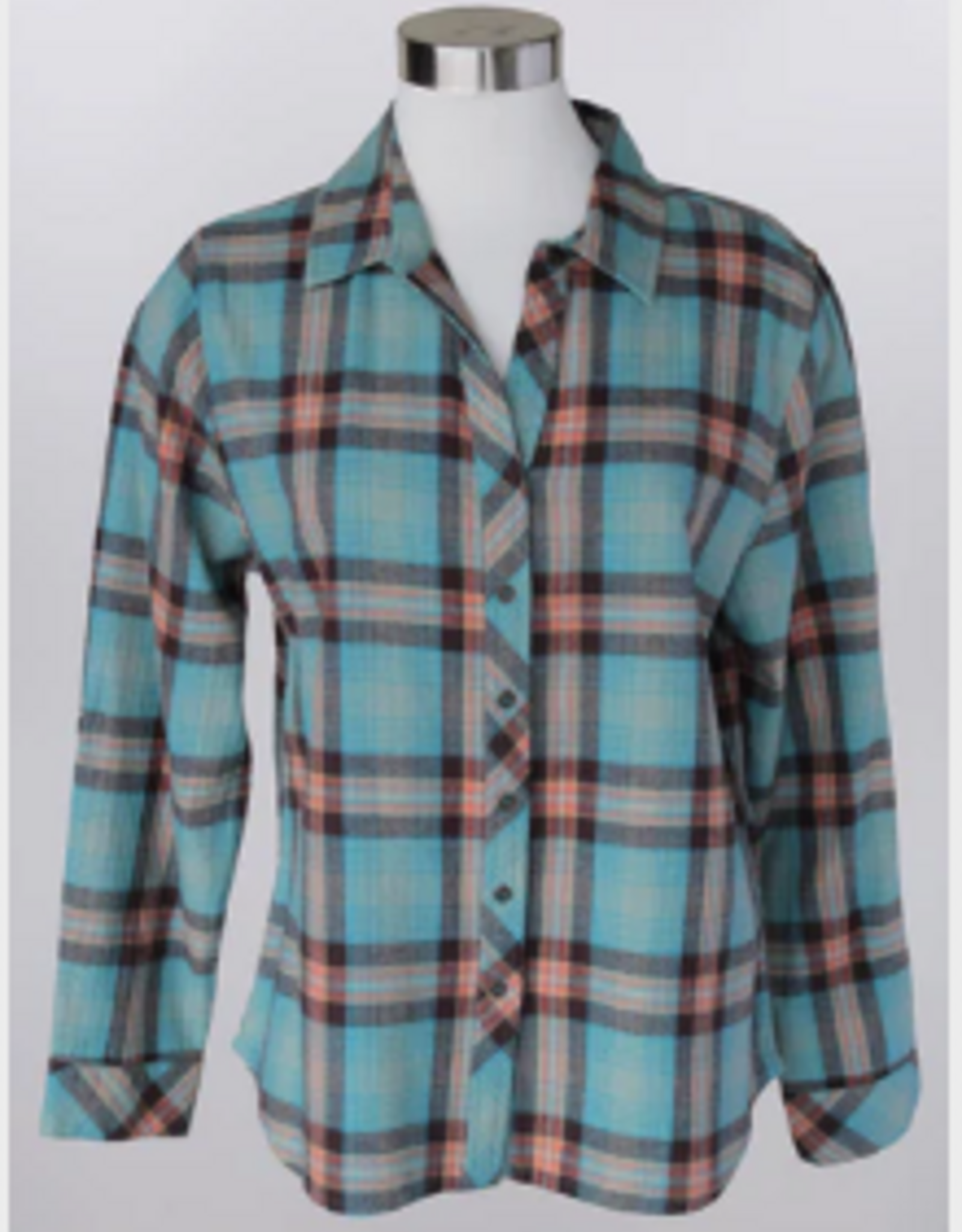 kerenhart Kerenhart Turquoise Paid Flannel Button Up Top