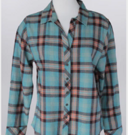 kerenhart Kerenhart Turquoise Paid Flannel Button Up Top