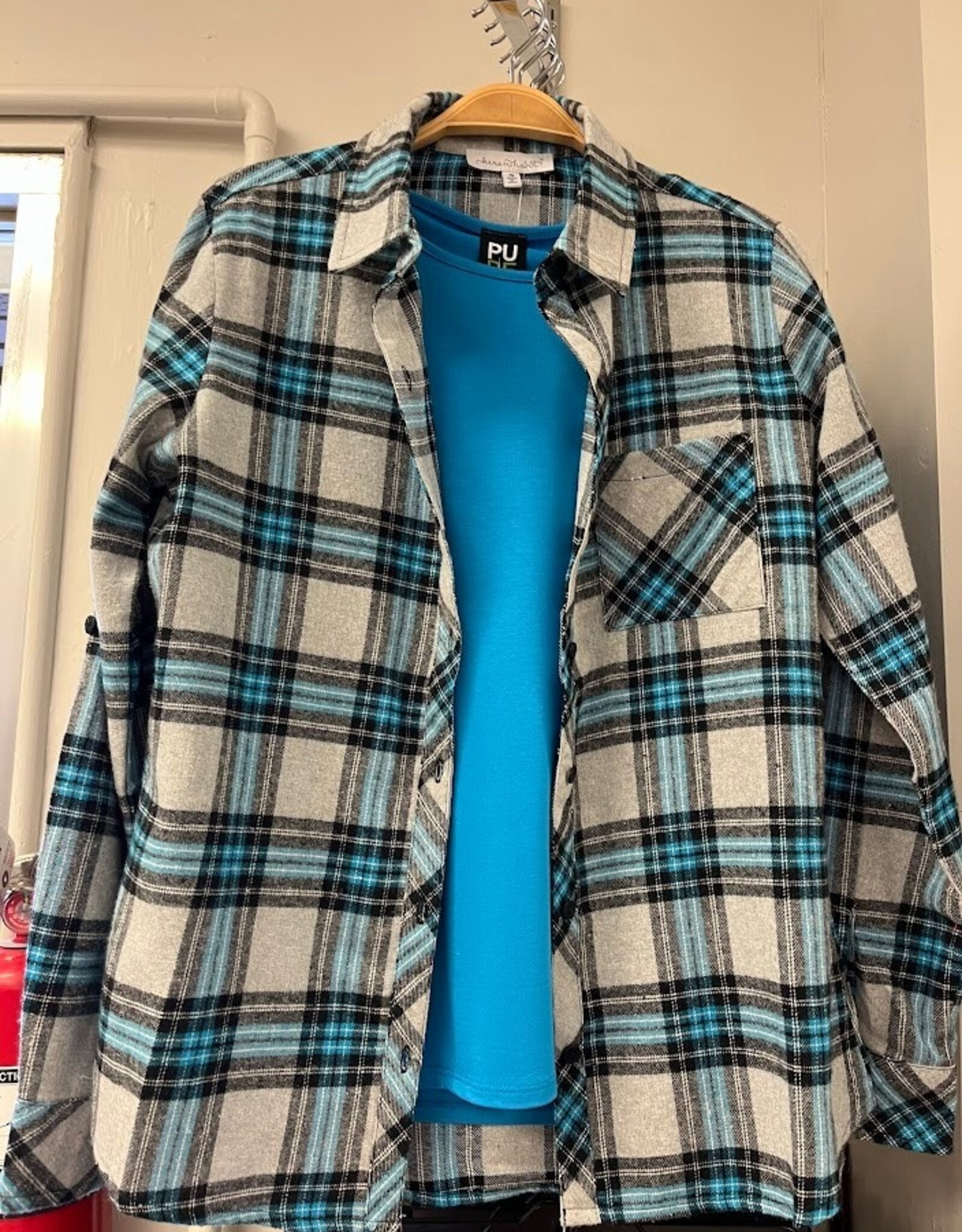 kerenhart Kerenhart  Black / Turquoise Plaid Button Up Long Sleeve Top