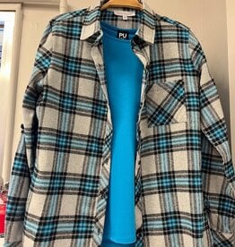 kerenhart Kerenhart  Black / Turquoise Plaid Button Up Long Sleeve Top