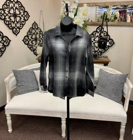 kerenhart Kerenhart  Dark Grey Plaid Flannel Button Up Top