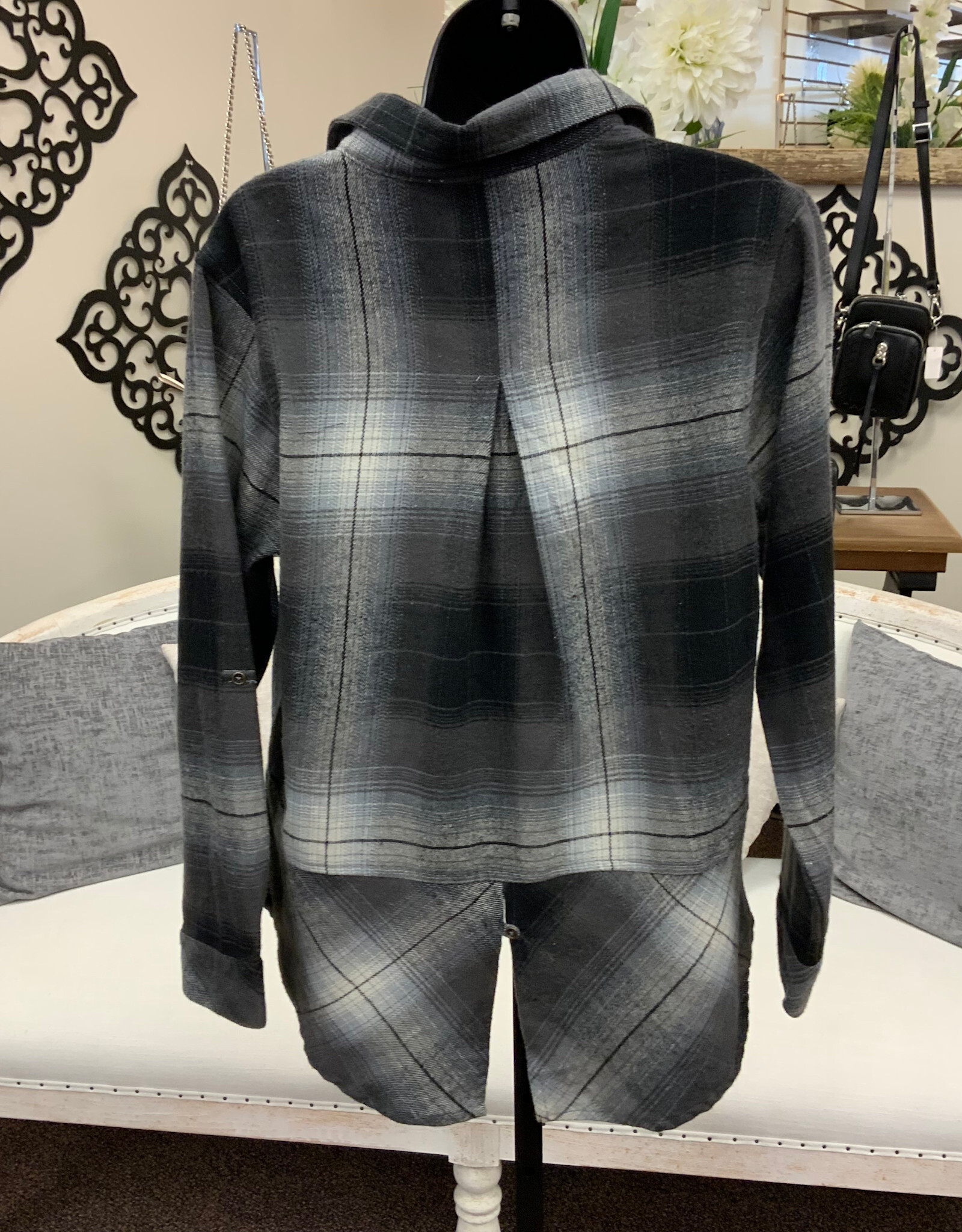 kerenhart Kerenhart  Dark Grey Plaid Flannel Button Up Top