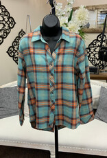 kerenhart Kerenhart Turquoise Paid Flannel Button Up Top
