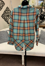 kerenhart Kerenhart Turquoise Paid Flannel Button Up Top