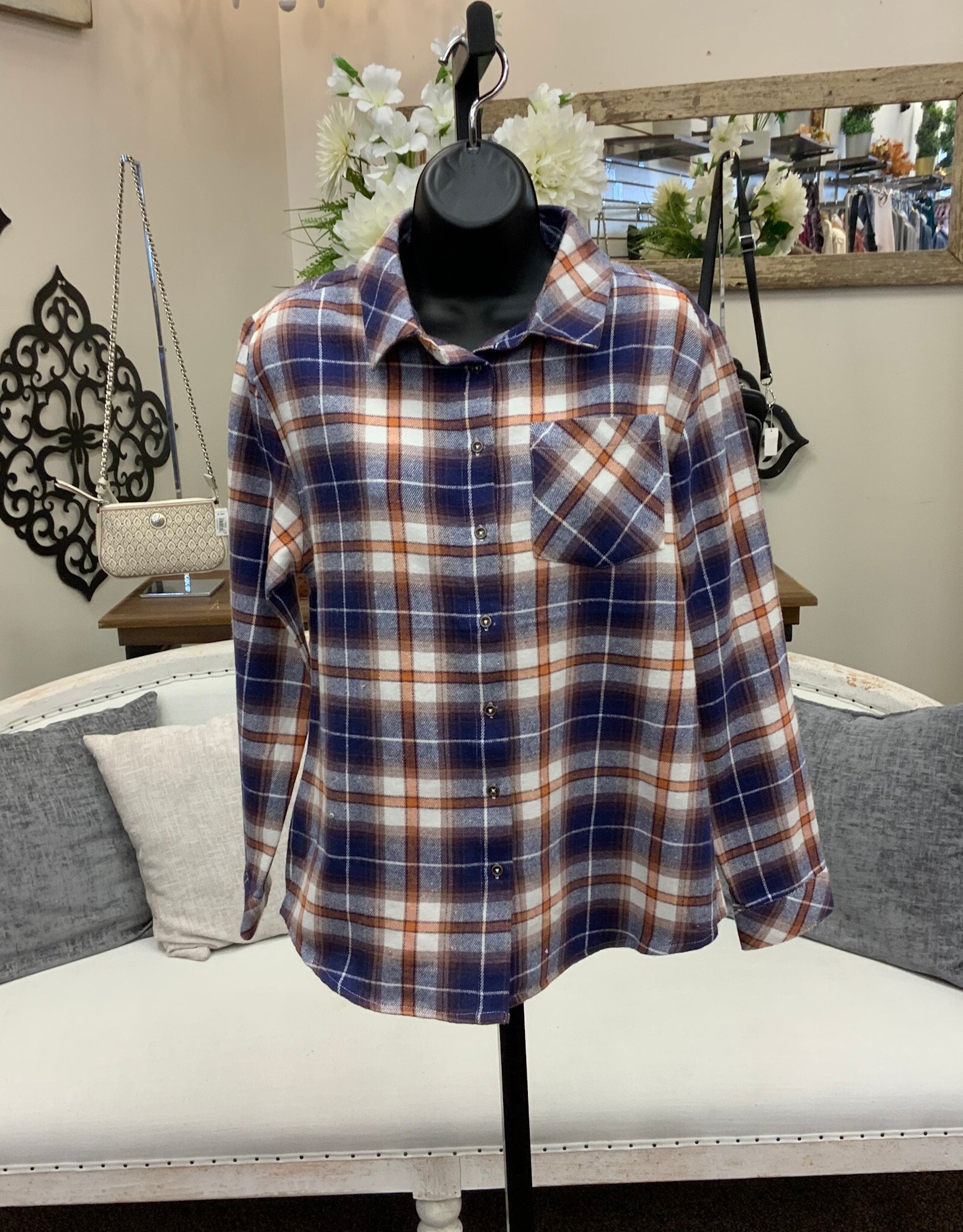 kerenhart Kerenhart  Blue Plaid Button Up Long Sleeve Top