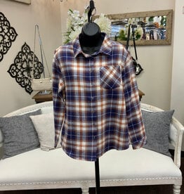 kerenhart Kerenhart Blue Plaid Button Up Long Sleeve Top