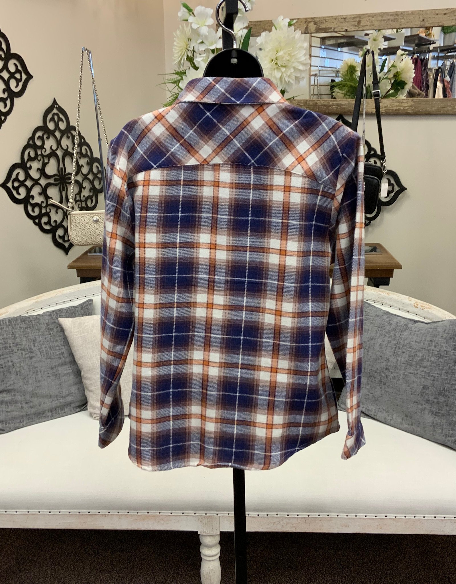 kerenhart Kerenhart  Blue Plaid Button Up Long Sleeve Top