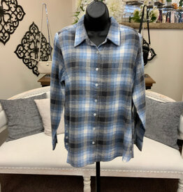 kerenhart Kerenhart Light Blue Plaid Button Up Long Sleeve Top