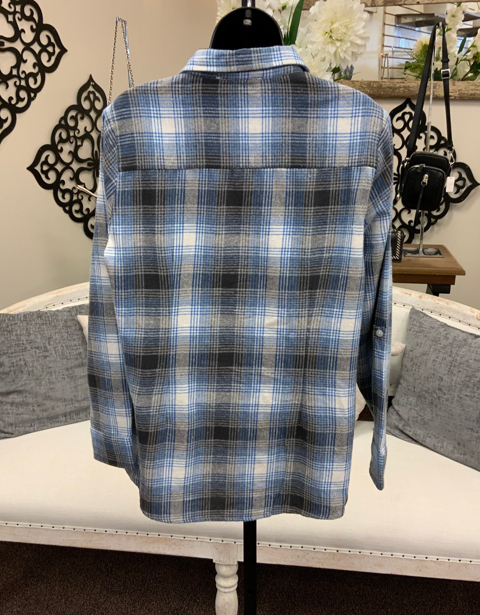kerenhart Kerenhart  Light Blue Plaid Button Up Long Sleeve Top