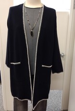 Multiples Multiples  Black 3/4 Slv Drop Shldr Open Front Long Cardigan CE