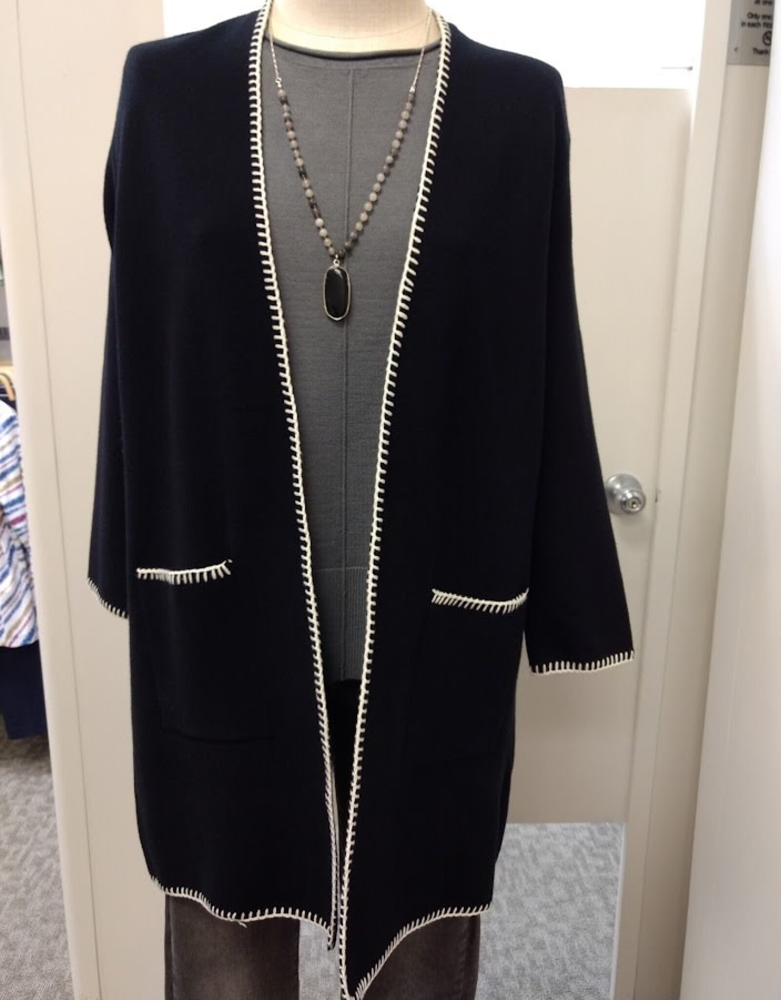 Multiples Multiples  Black 3/4 Slv Drop Shldr Open Front Long Cardigan CE