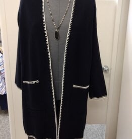 Multiples Multiples  Black 3/4 Slv Drop Shldr Open Front Long Cardigan CE