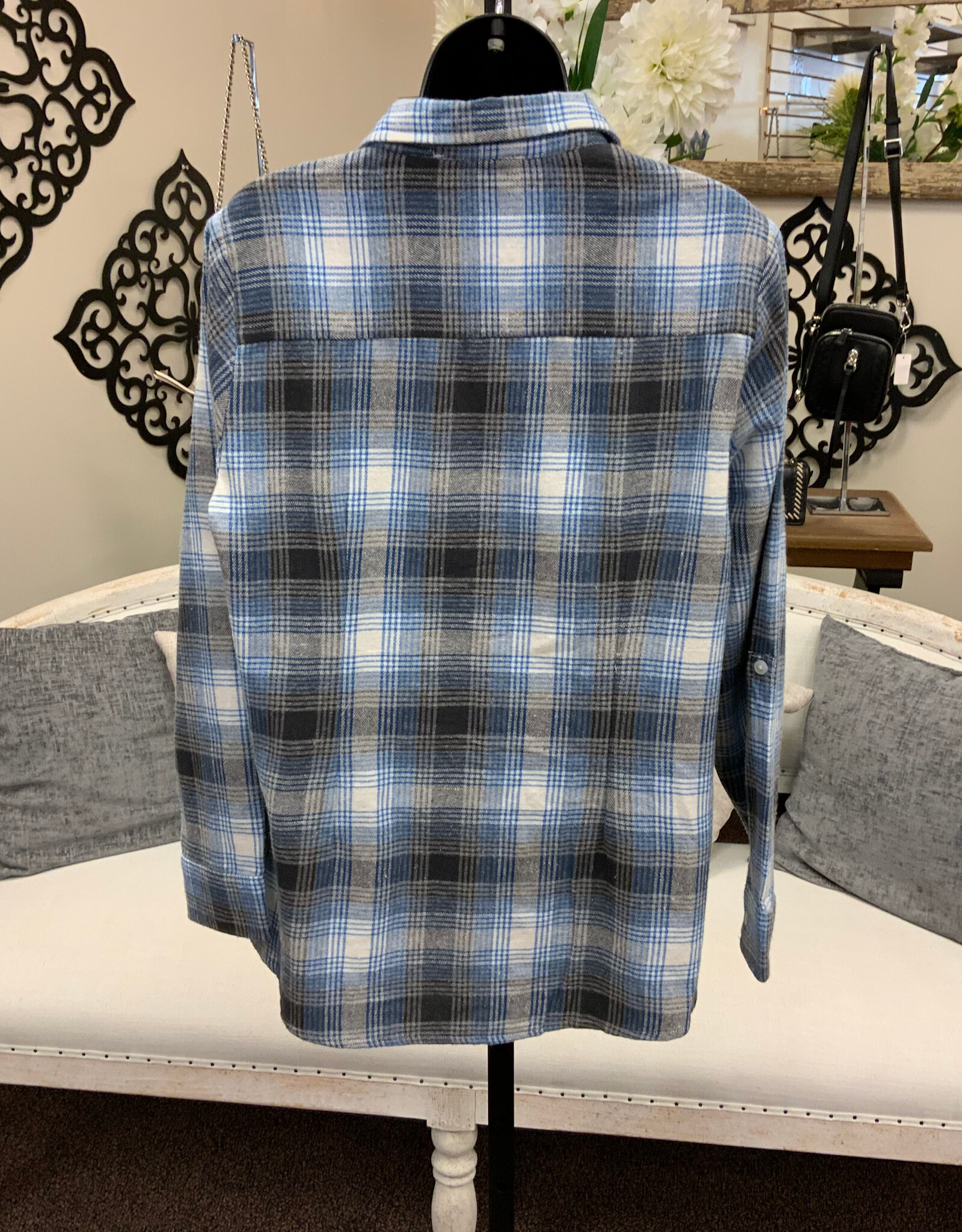 kerenhart Kerenhart  Light Grey  Plaid Flannel Button Up Top