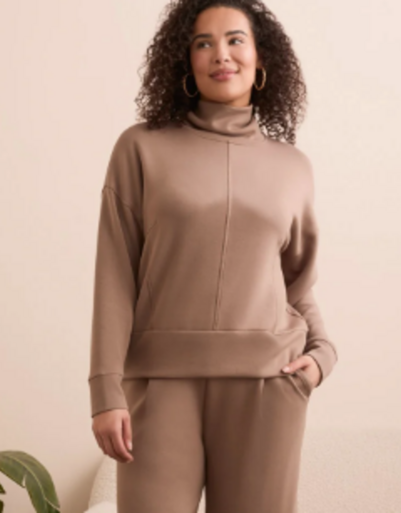 Tribal Tribal Fossil L/S Funnel Neck Top LS