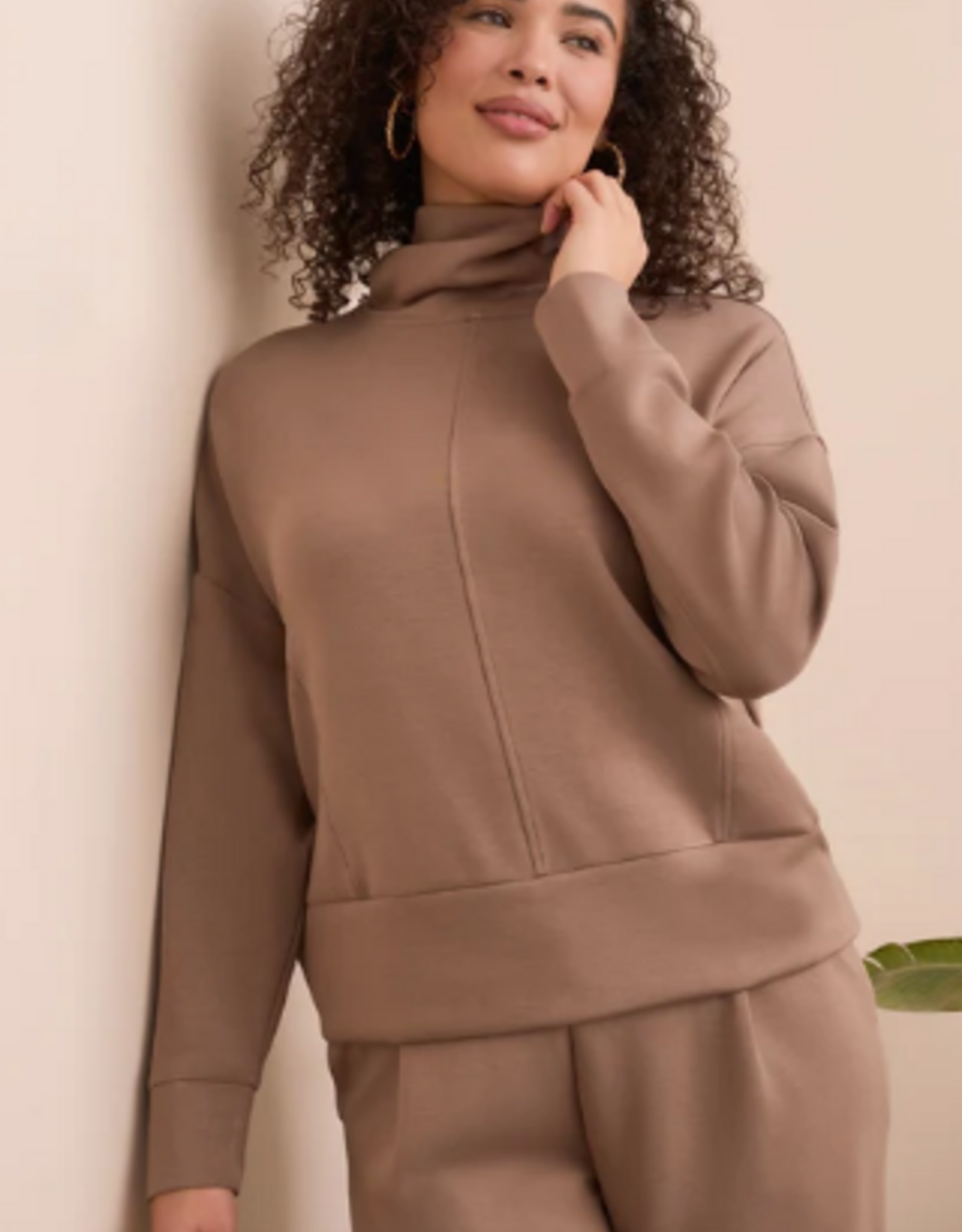 Tribal Tribal Fossil L/S Funnel Neck Top LS